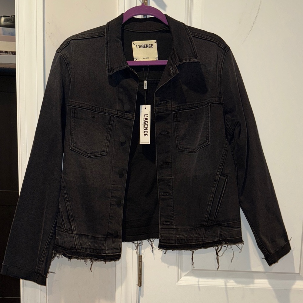 L'AGENCE NWT Tatiana Distressed, Washed Black Jean Jacket XXL